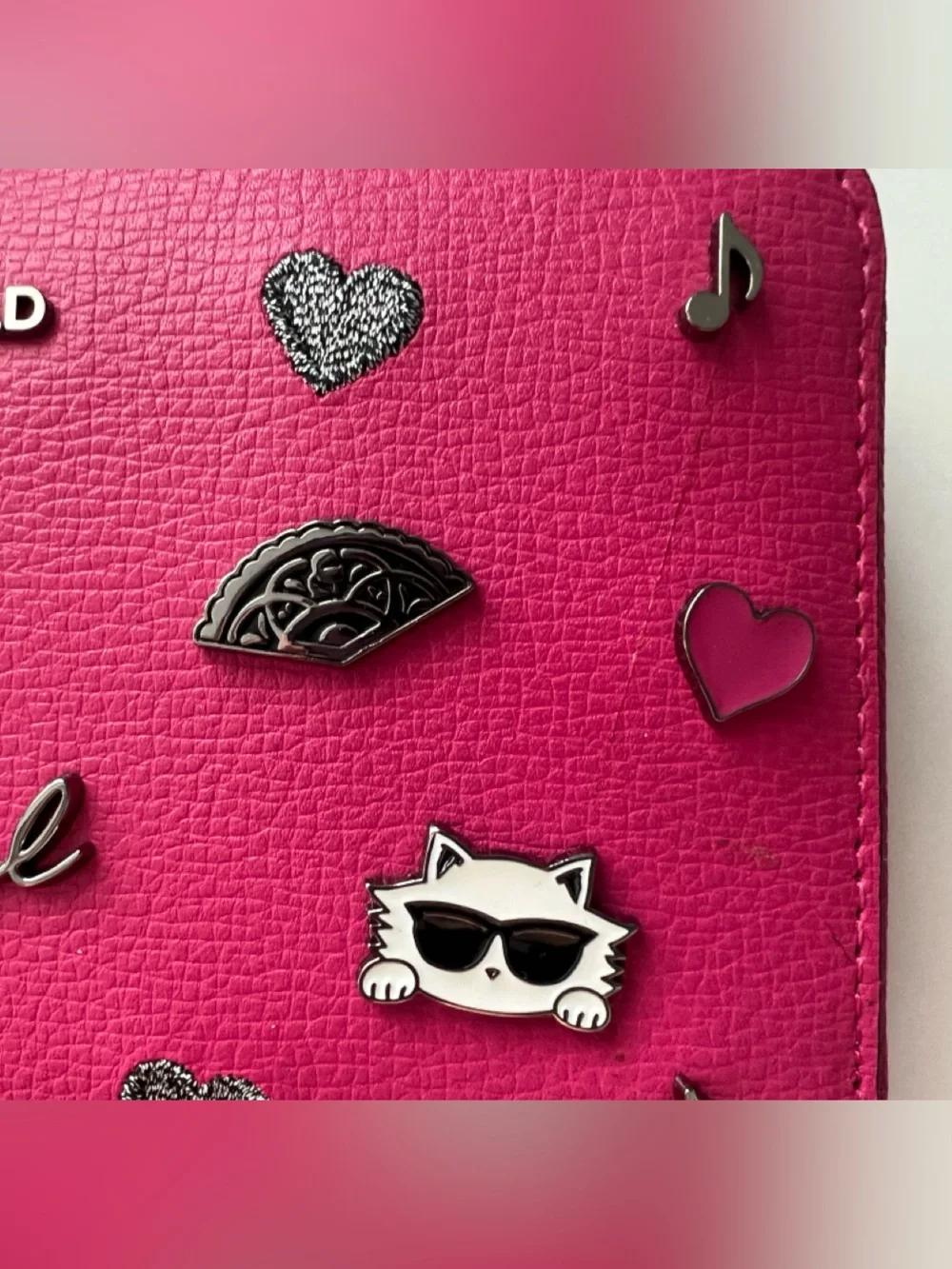 Karl Lagerfeld Hot Pink Leather Zip Wristlet with Charms